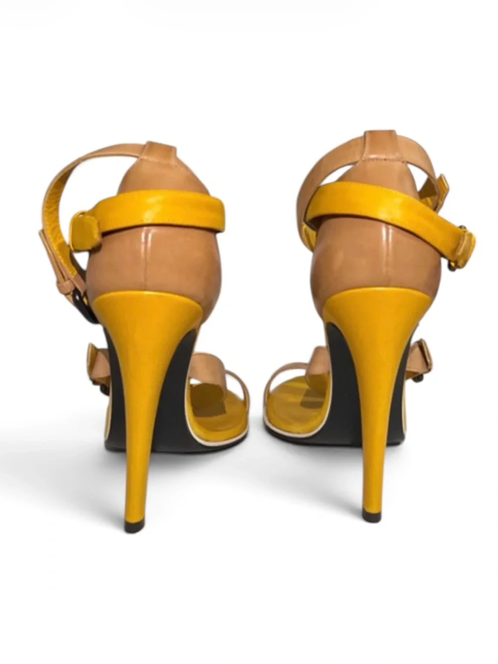 Authentic Bottega Veneta Tan & Yellow Multi-Strap Buckle Sandals - Size 38